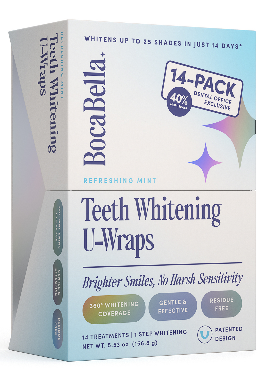 Box of BocaBella teeth whitening U-Wraps on a white background